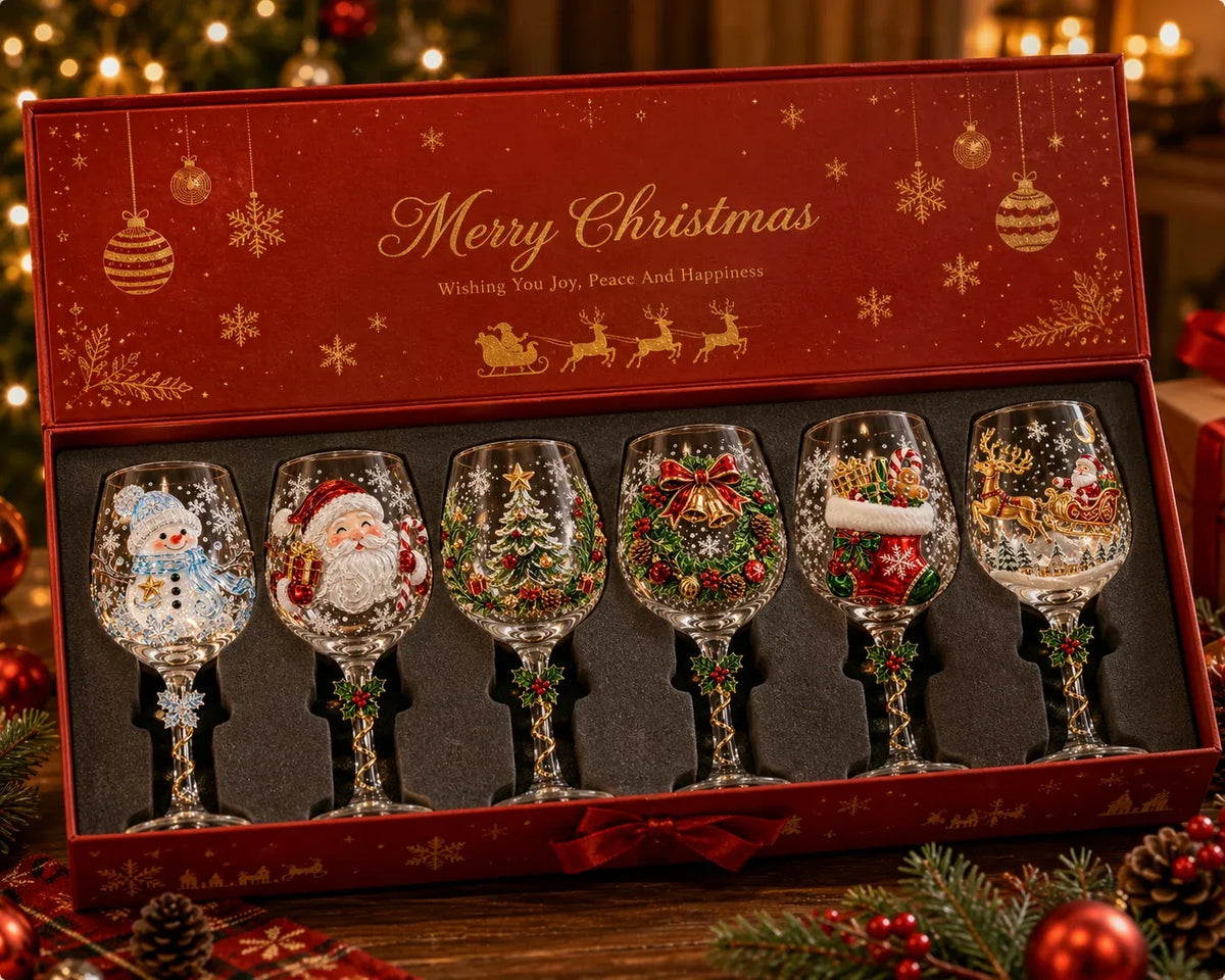 🔥 50% OFF🎁Christmas 3D Wine Glass Collection Gift Box Set✨