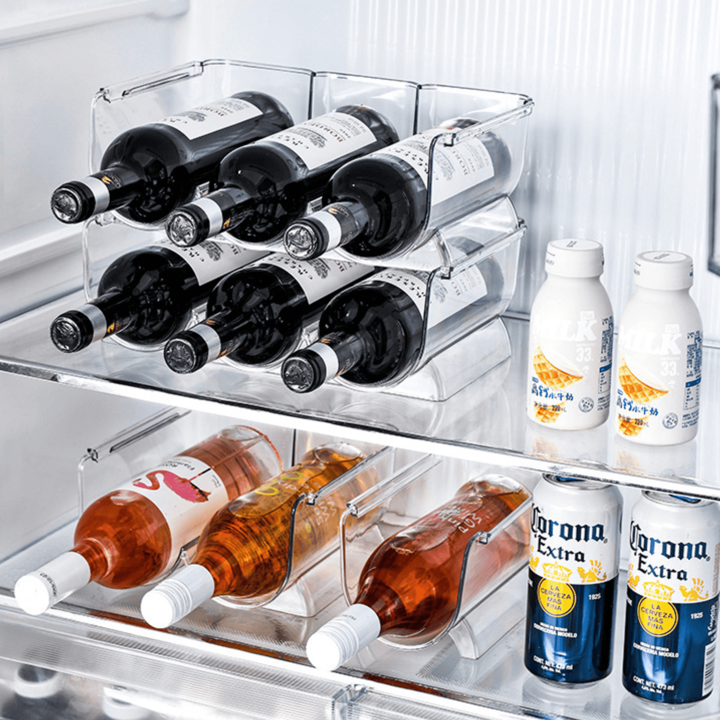 Stackable Water Bottle and Wine Rack Durable Transparent Organizer