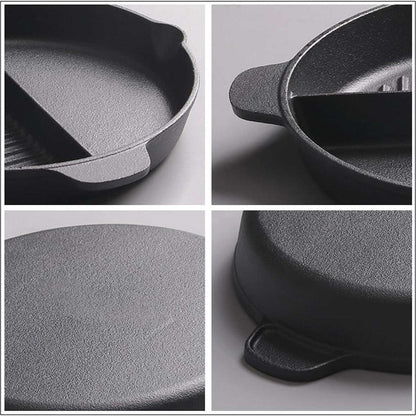 Multi-Purpose Cast Iron Flat & Grooved Cooking Pan(32cm)