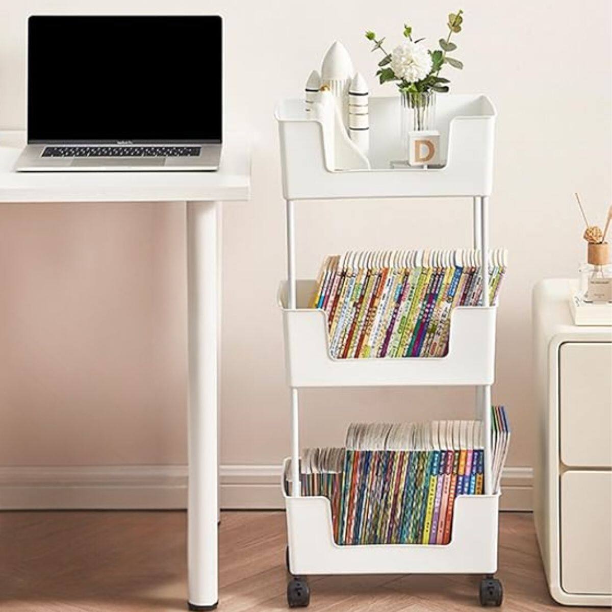 Multi-Layer Rolling Storage Trolley With Rotating Wheels