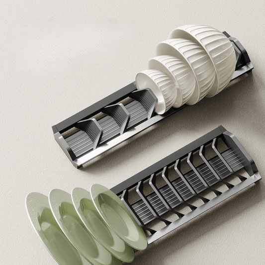 Adjustable Kitchen Drawer Dish Drying Rack with Drain Tray
