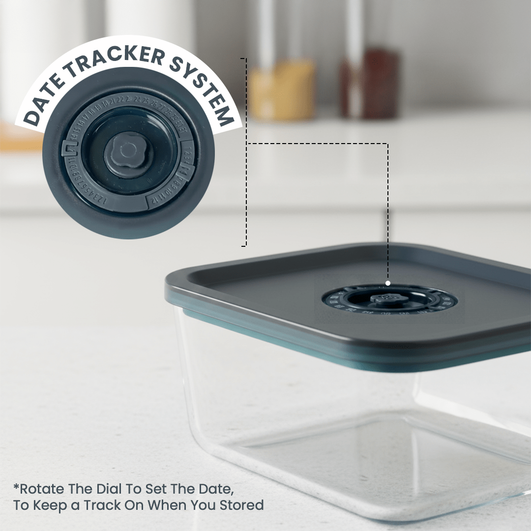 Rectangular Vacuum Glass Storage Container with Date Tracker Lid(800ml)