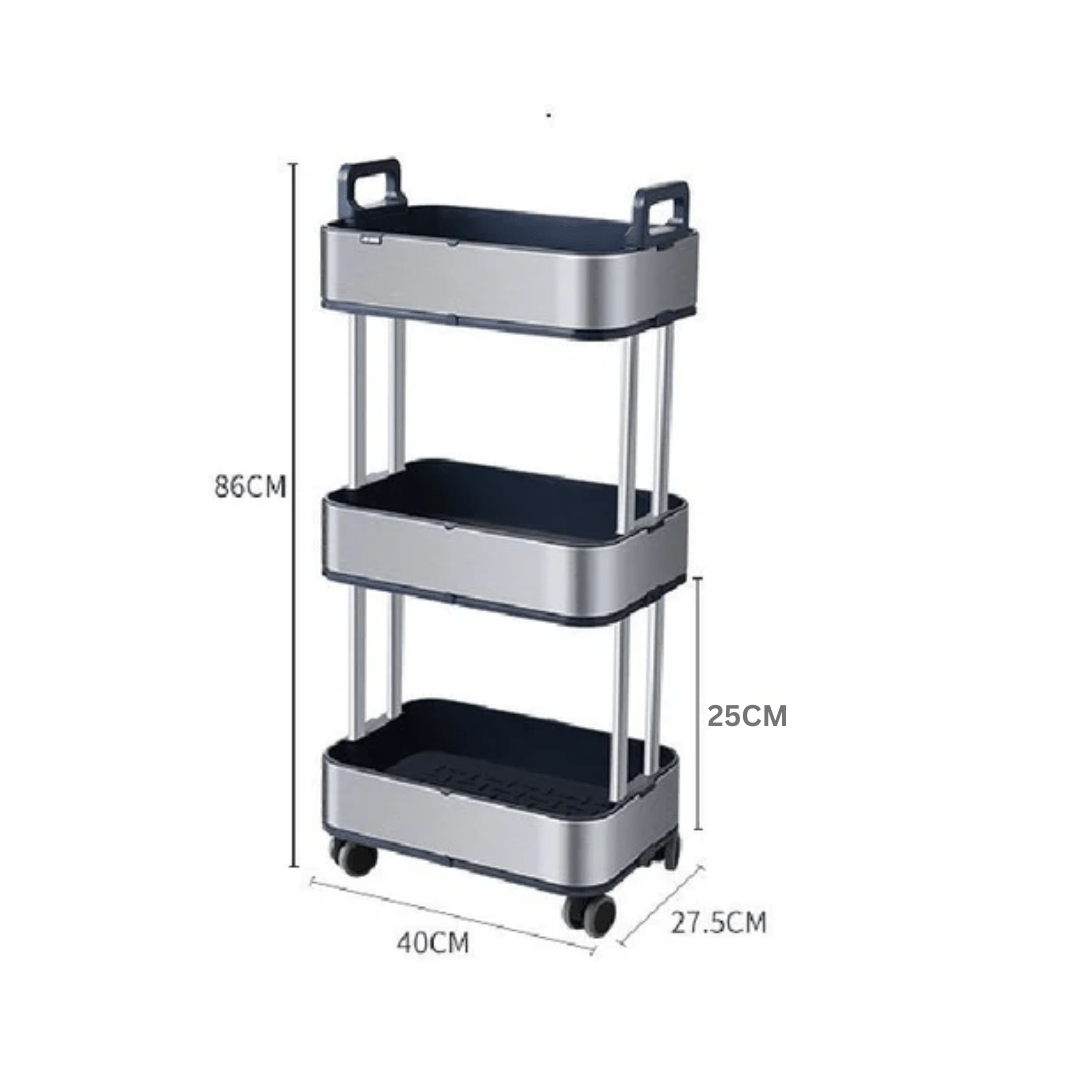 Slim 3-Tier Stainless Steel Storage Cart with Wheels