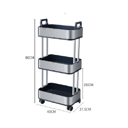Slim 3-Tier Stainless Steel Storage Cart with Wheels