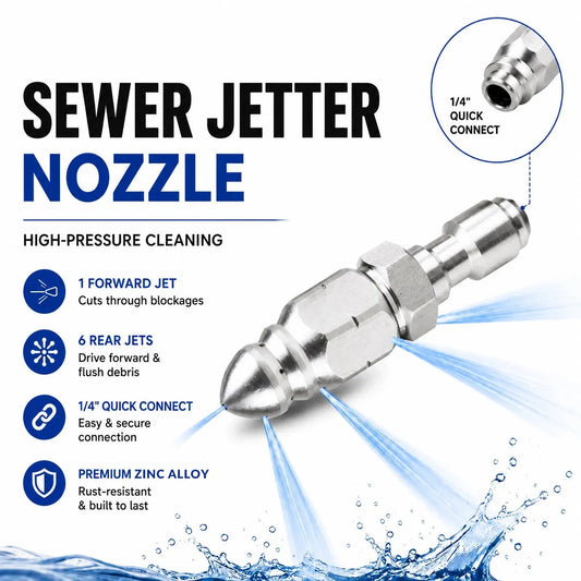 🔥Hot Sale 49% OFF🔥 High-Pressure Titanium alloy Sewer Jetter Nozzle – 1/4" Quick Connect Drain Cleaning Attachment for Pressure Washers