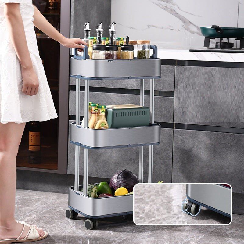 Slim 3-Tier Stainless Steel Storage Cart with Wheels