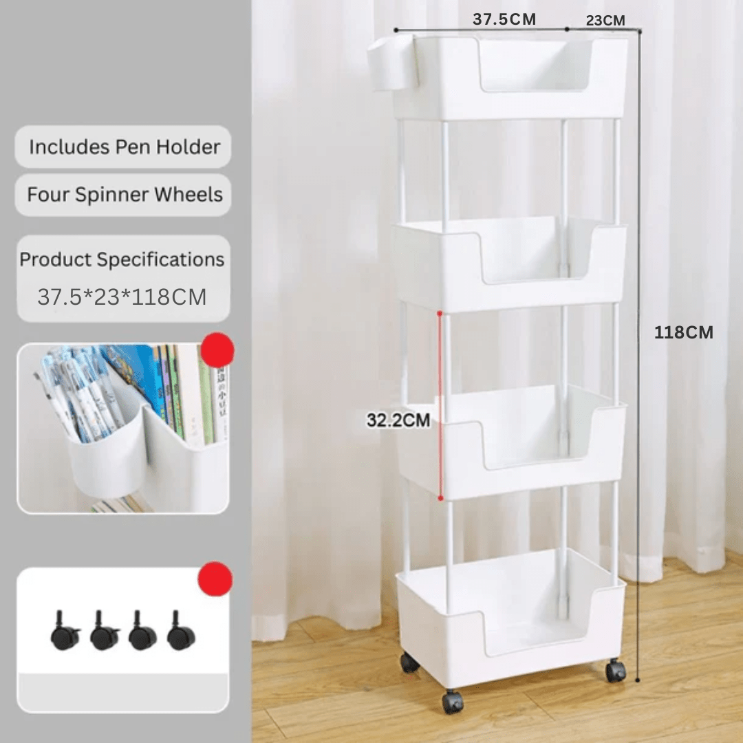 Multi-Layer Rolling Storage Trolley With Rotating Wheels