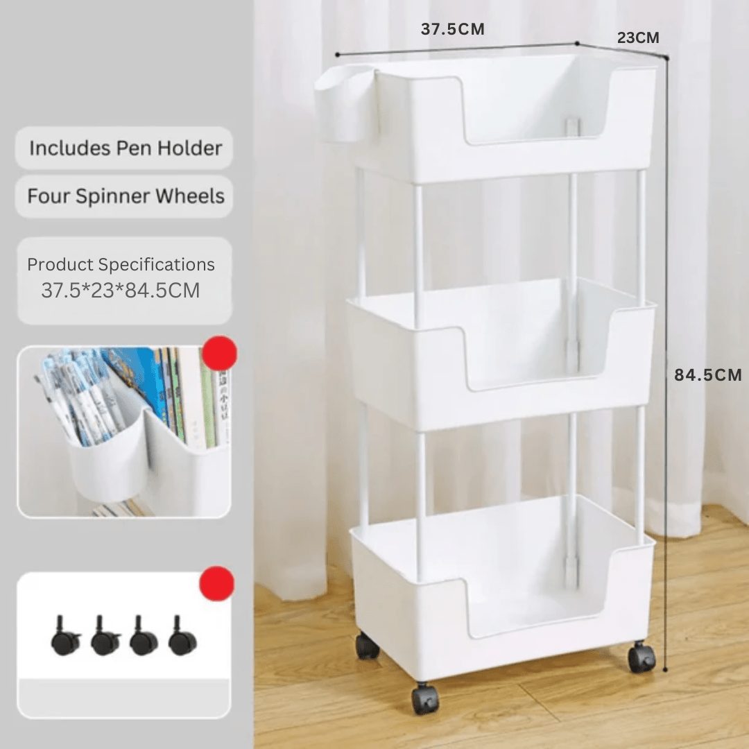 Multi-Layer Rolling Storage Trolley With Rotating Wheels
