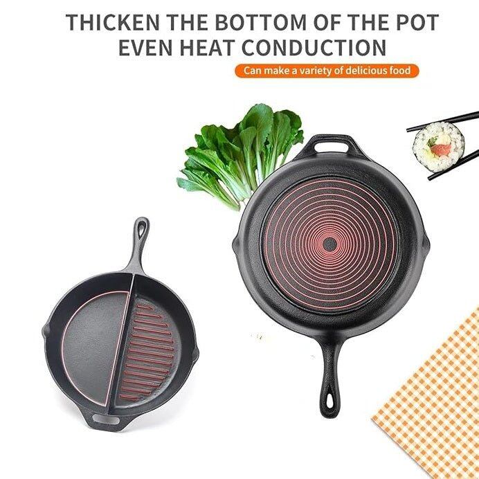 Multi-Purpose Cast Iron Flat & Grooved Cooking Pan(32cm)