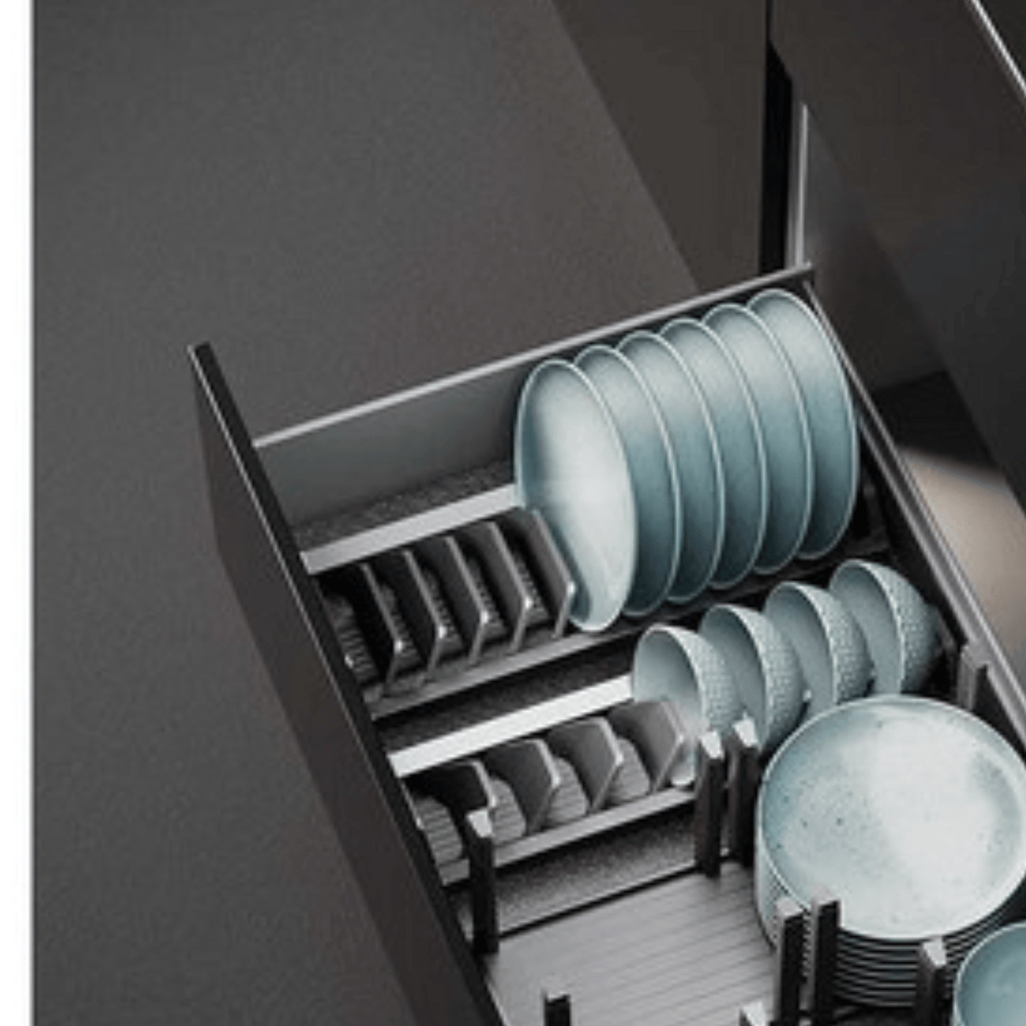 Adjustable Kitchen Drawer Dish Drying Rack with Drain Tray