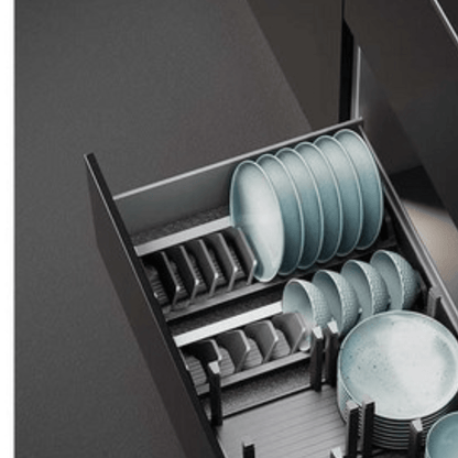 Adjustable Kitchen Drawer Dish Drying Rack with Drain Tray