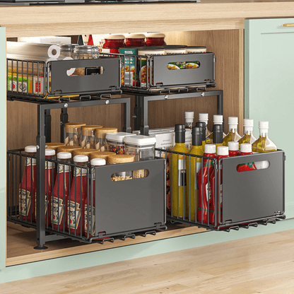 Multi-Purpose Carbon Steel Adjustable Pull-Out Storage Organizer Rack(29cm)