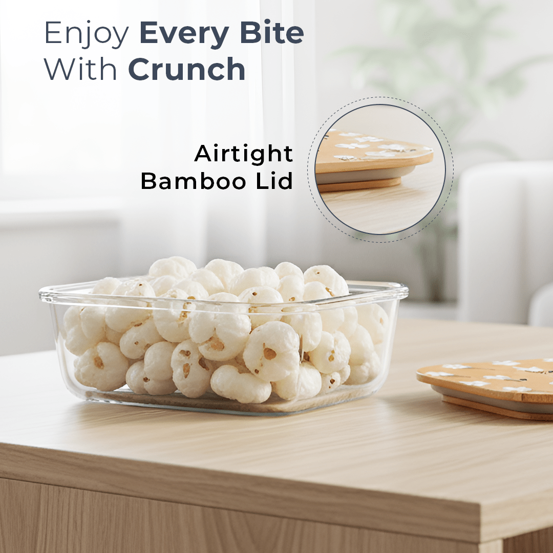 Premium Airtight Borosilicate Glass Food Container with Bamboo Lid(370ml)