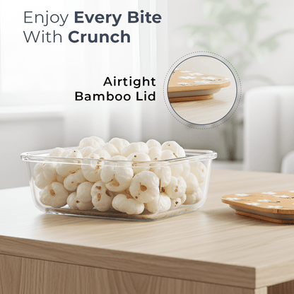 Premium Airtight Borosilicate Glass Food Container with Bamboo Lid(370ml)