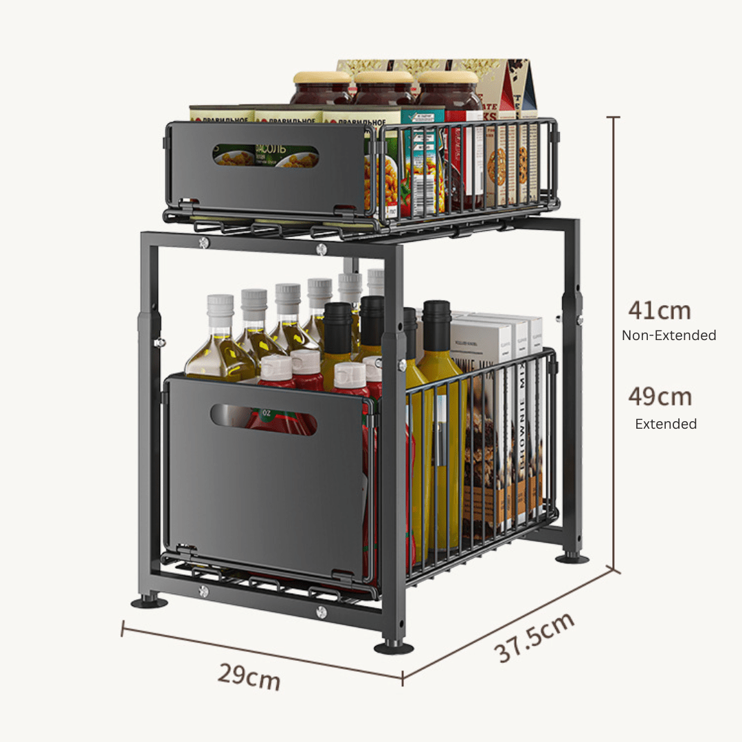 Multi-Purpose Carbon Steel Adjustable Pull-Out Storage Organizer Rack(29cm)