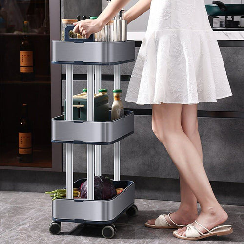 Slim 3-Tier Stainless Steel Storage Cart with Wheels