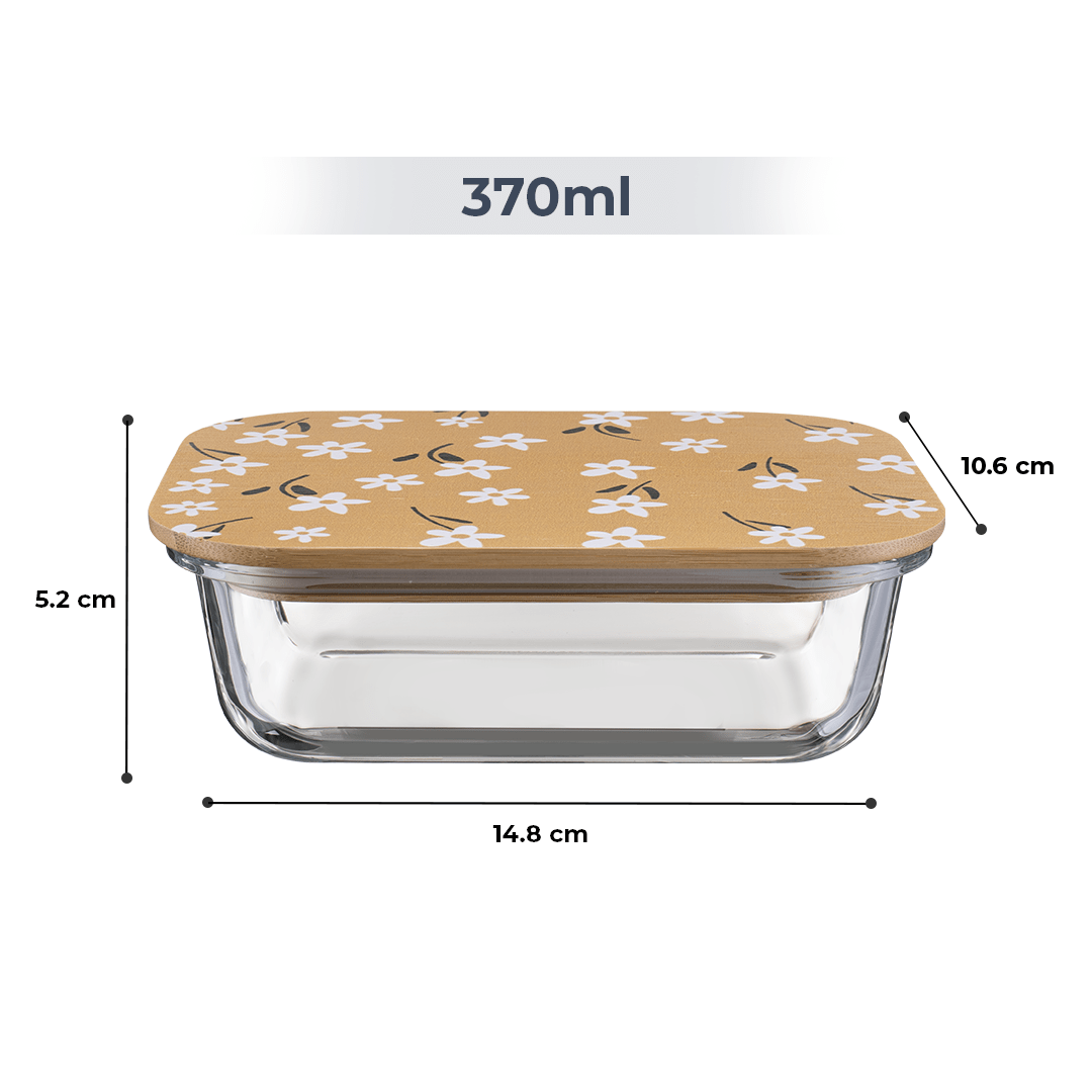 Premium Airtight Borosilicate Glass Food Container with Bamboo Lid(370ml)