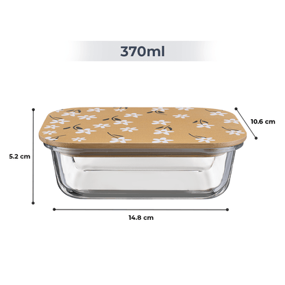 Premium Airtight Borosilicate Glass Food Container with Bamboo Lid(370ml)