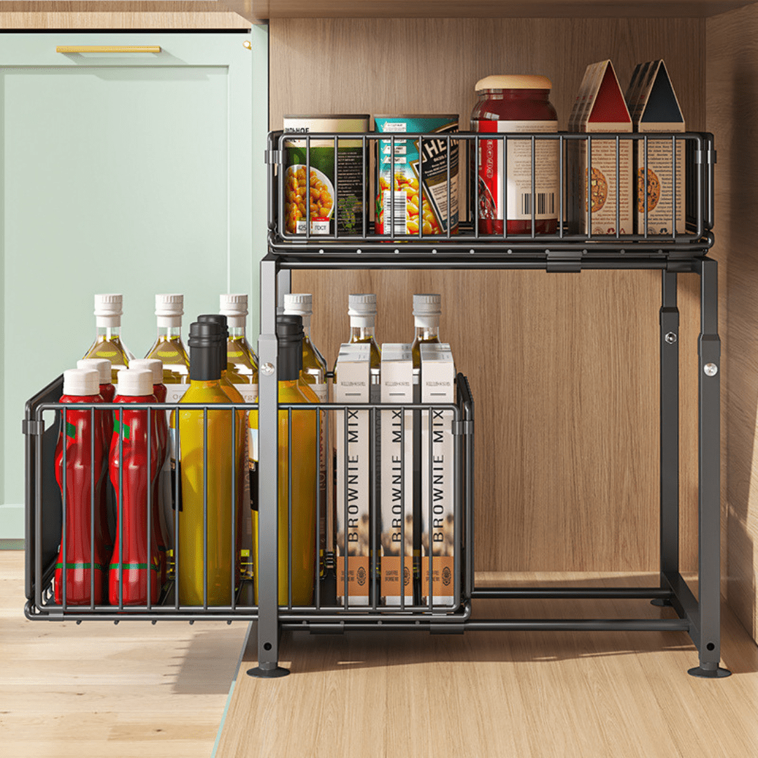 Multi-Purpose Carbon Steel Adjustable Pull-Out Storage Organizer Rack(29cm)