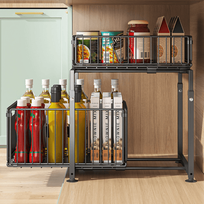 Multi-Purpose Carbon Steel Adjustable Pull-Out Storage Organizer Rack(29cm)