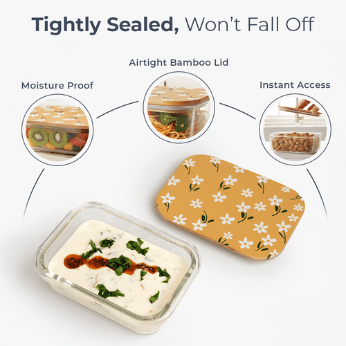 Premium Airtight Borosilicate Glass Food Container with Bamboo Lid(370ml)