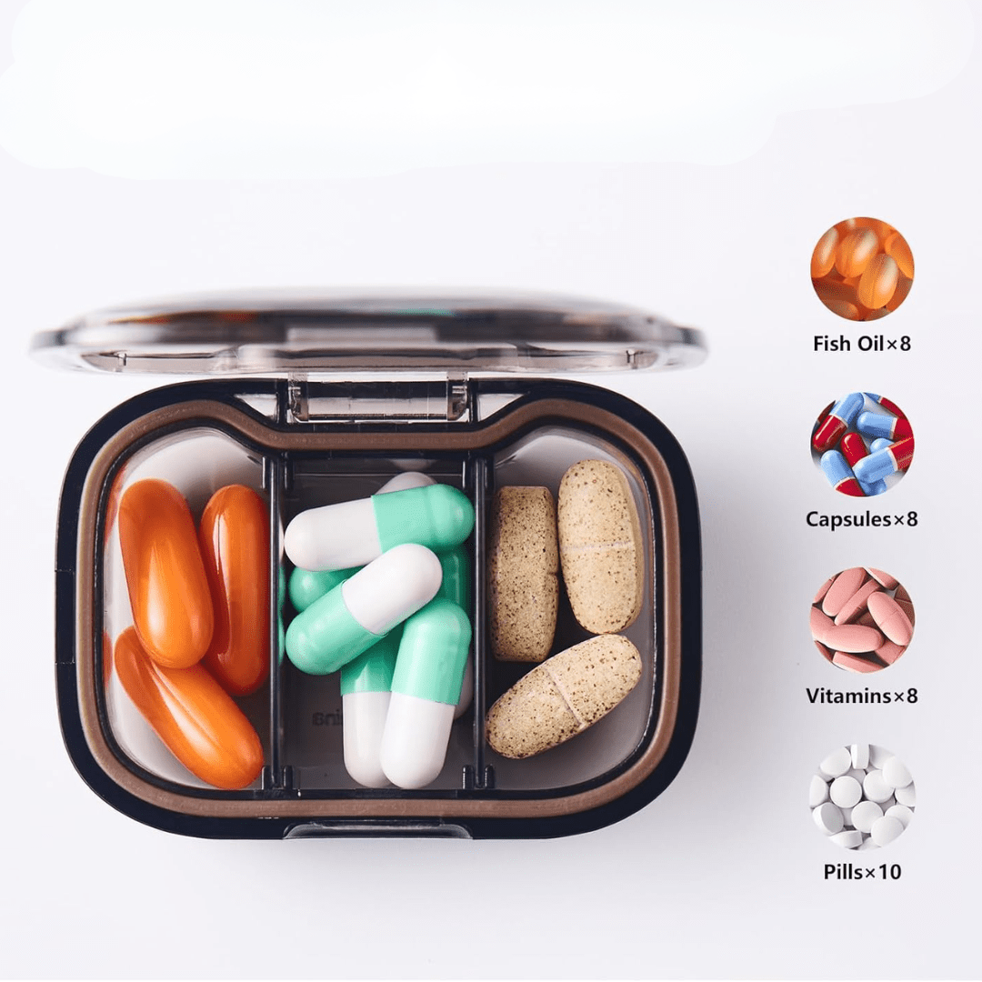 Compact Triple-Sealed Adjustable 3-Grid Mini Pill Organizer Box