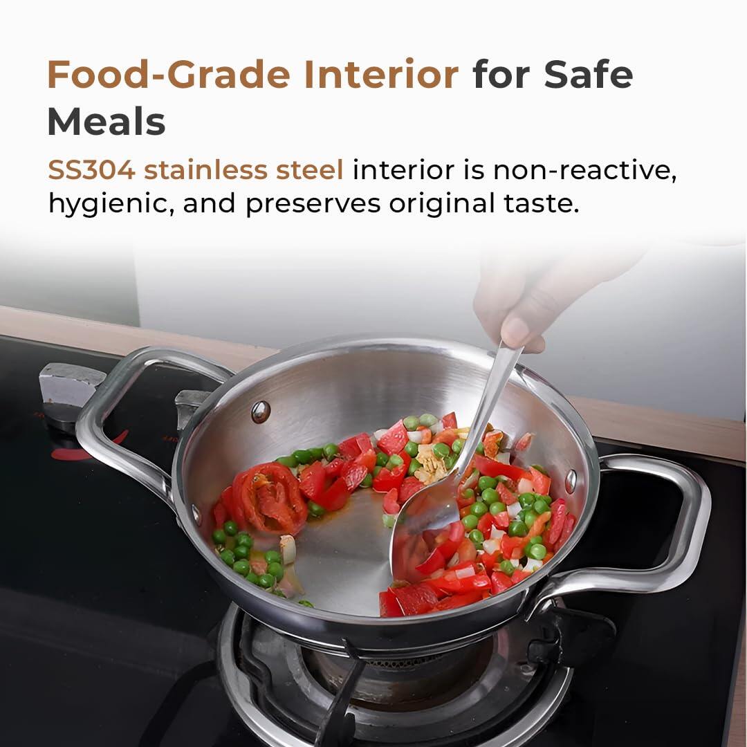 Premium Tri-Ply Stainless Steel Kadai With Lid(24cm)