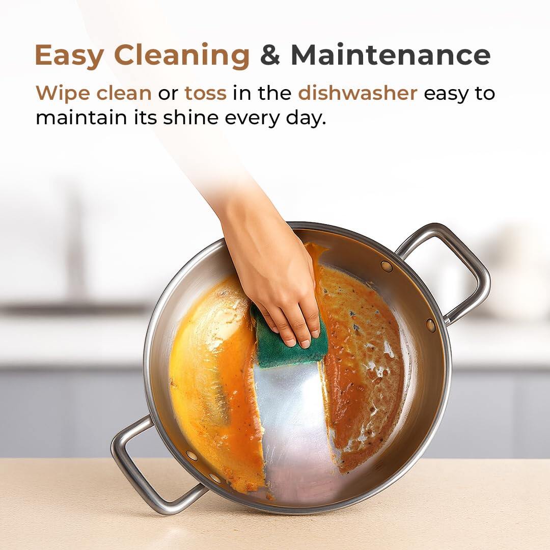 Premium Tri-Ply Stainless Steel Kadai With Lid(24cm)